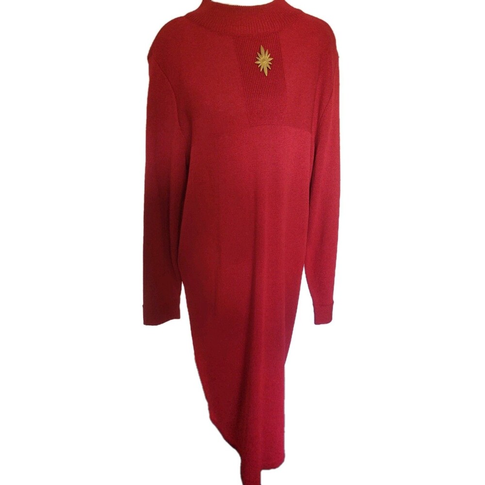 Liz Claiborne Vtg Red Women's Long Sleeve Sweater Dress Size Large Festive